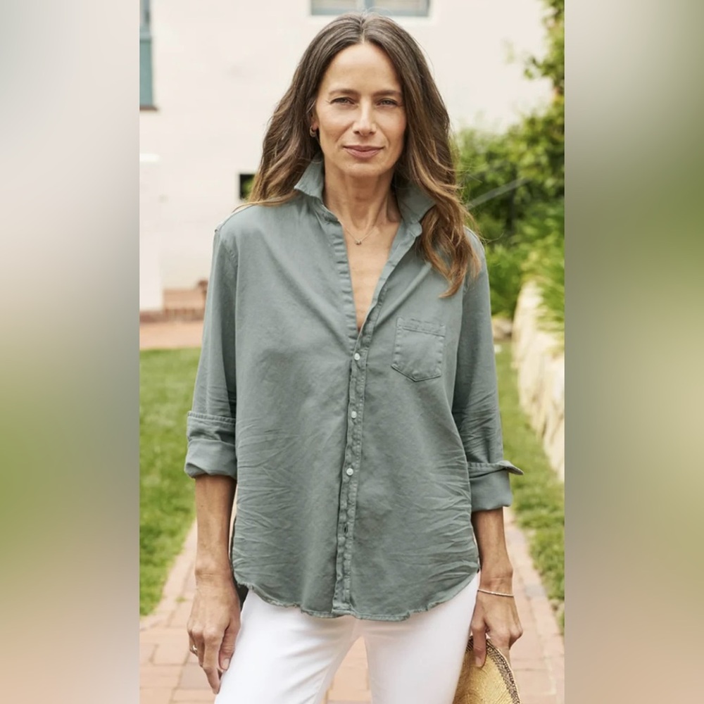 EILEEN Relaxed Button-Up Shirt In Thyme Denim. Size L. Sold out. Frank & Eileen.